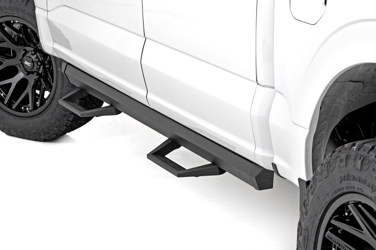 Ford F-250 Super Duty Step - Front + Rear - Rough Country - SRL2 Adj Aluminum - Black - '17-'24